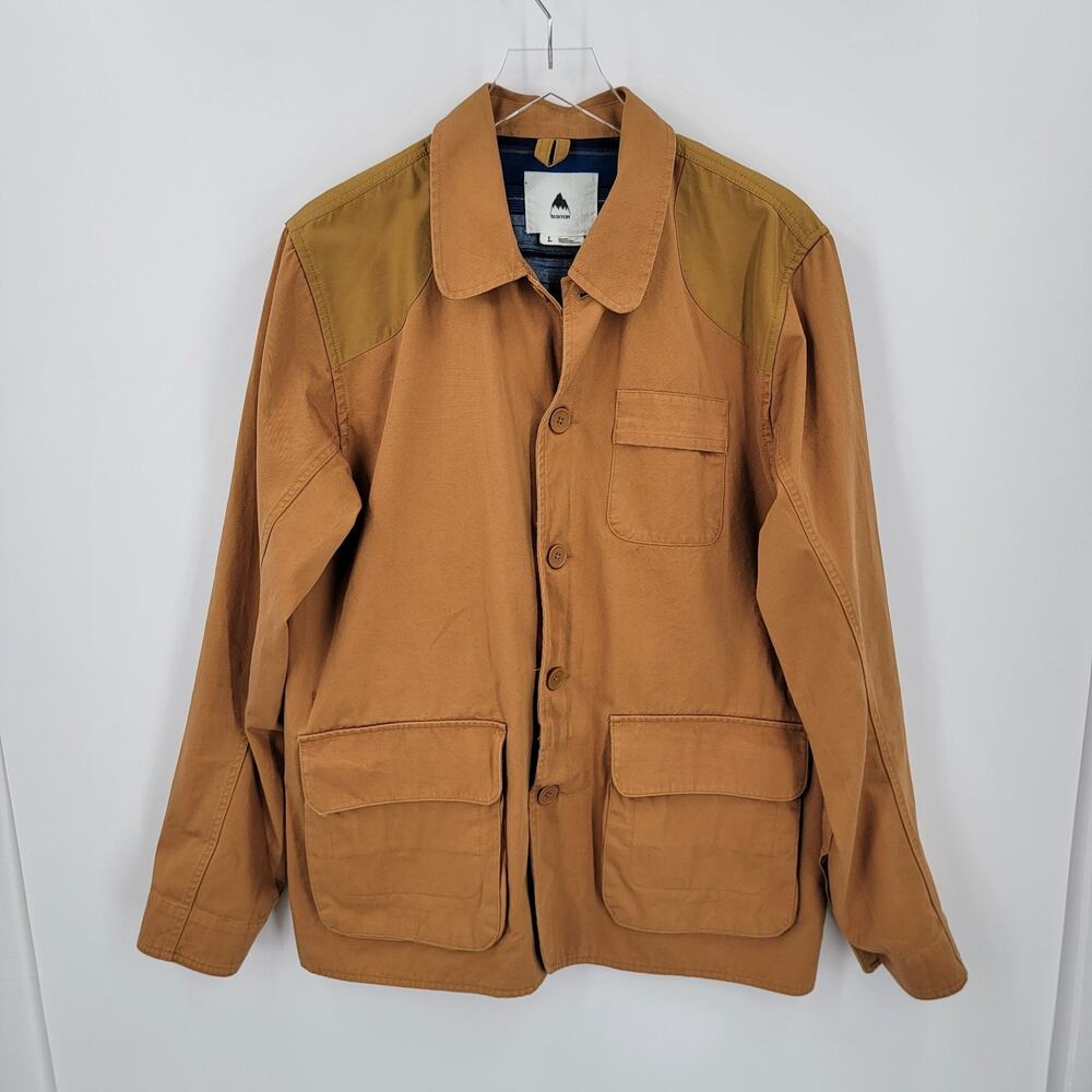 Burton Field Jacket Mens Large Cotton Twill Yellow Brown Blue Lined Game Pocket